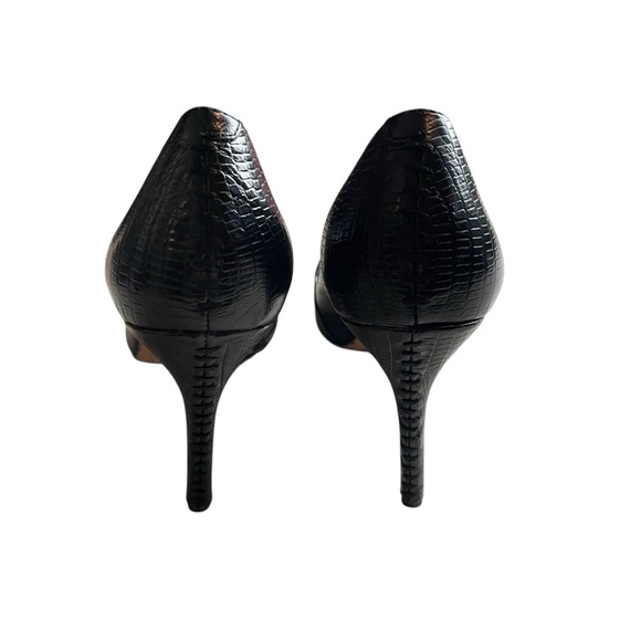 Alice + Olivia Stacey Bendet Black Croc Embossed Leather Pointed Toe Heels 38.5 - Picture 5 of 9